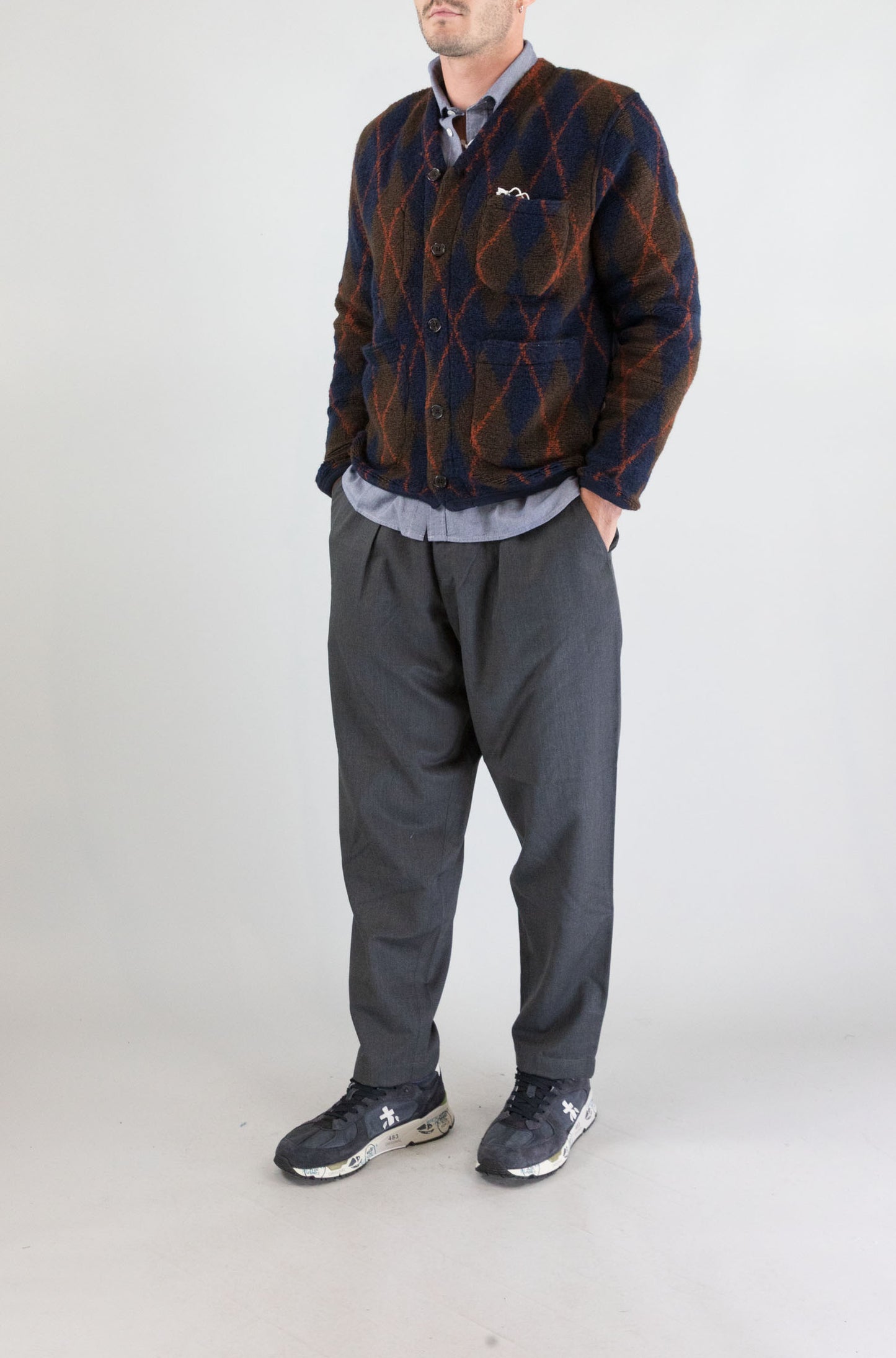 Maglia Universal Work Brown Navy da Uomo 33721 argyll fleece