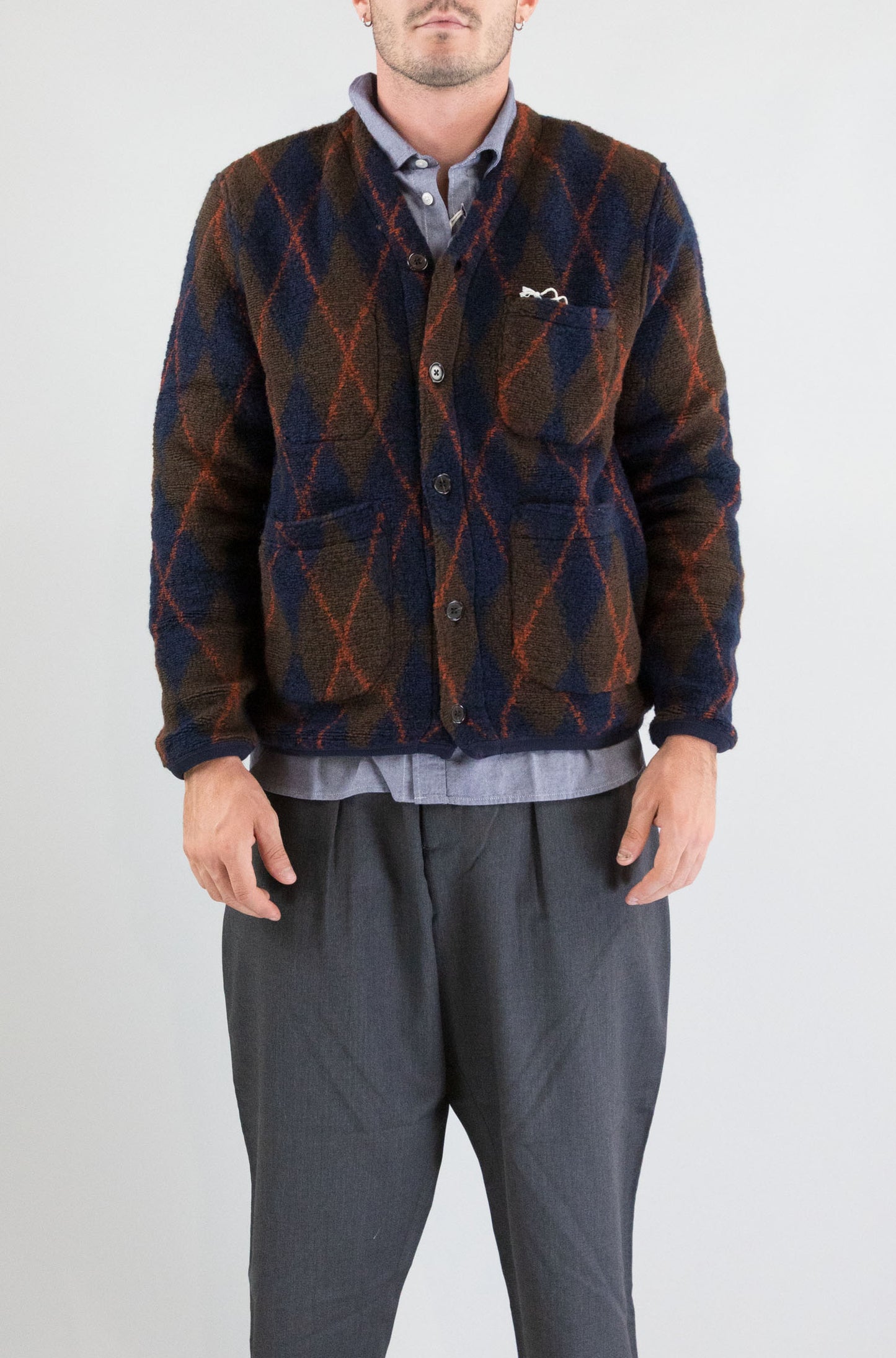 Maglia Universal Work Brown Navy da Uomo 33721 argyll fleece
