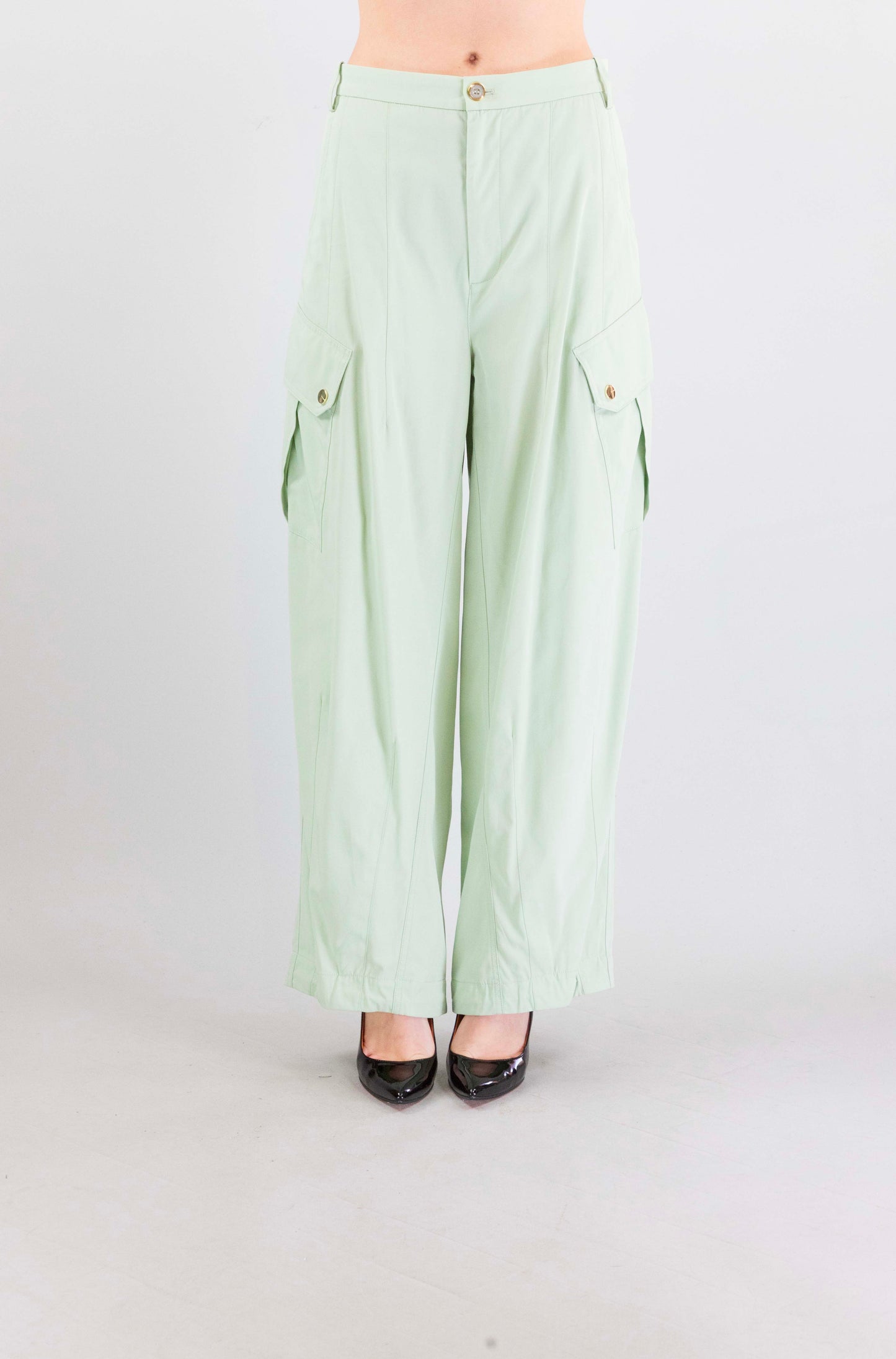 Pantalone Pinko Verde da Donna rosalin cotone fluido