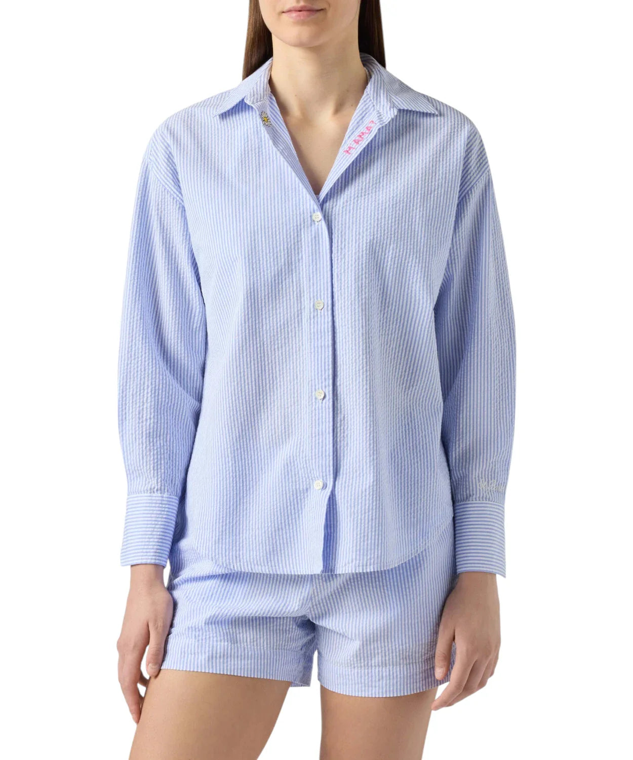 Camicia Mc2 Saint Barth Seersucker Stripes V M Ama 31 da Donna cristal