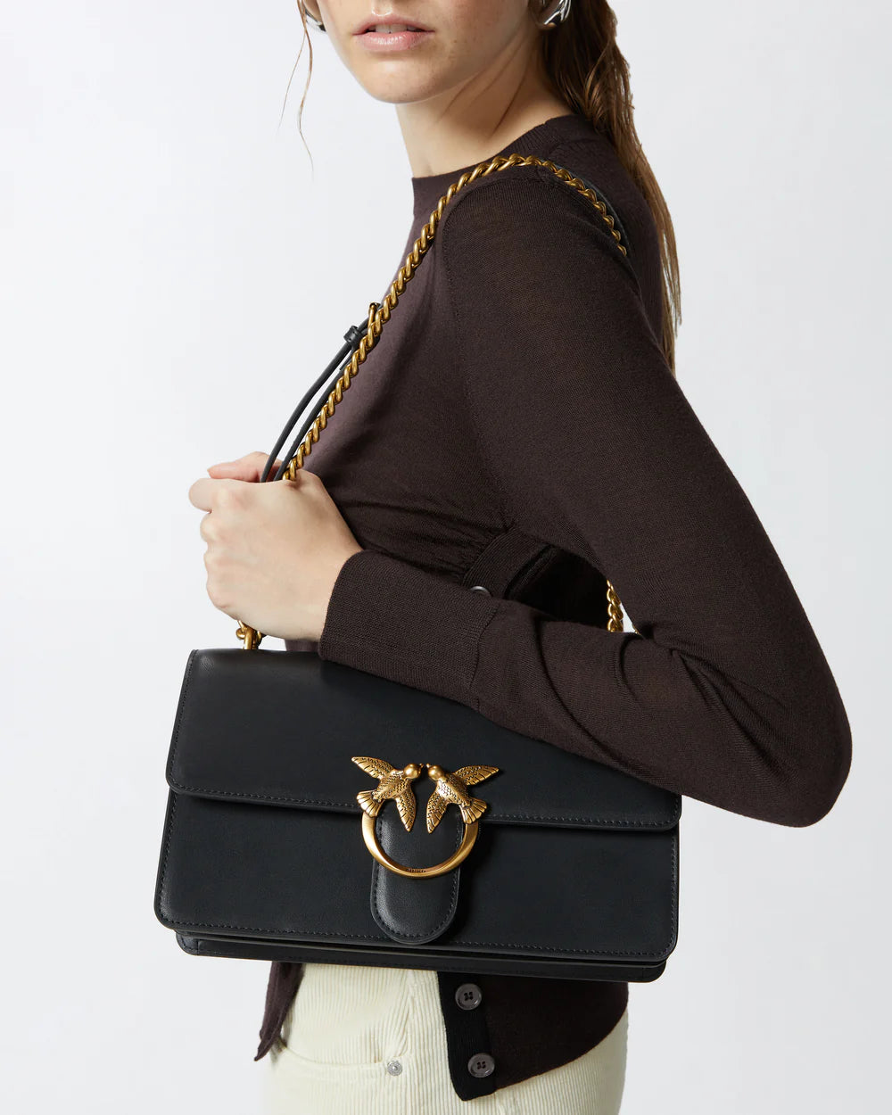 Borsa Pinko Nero Gold da Donna love one classic dc vitello seta