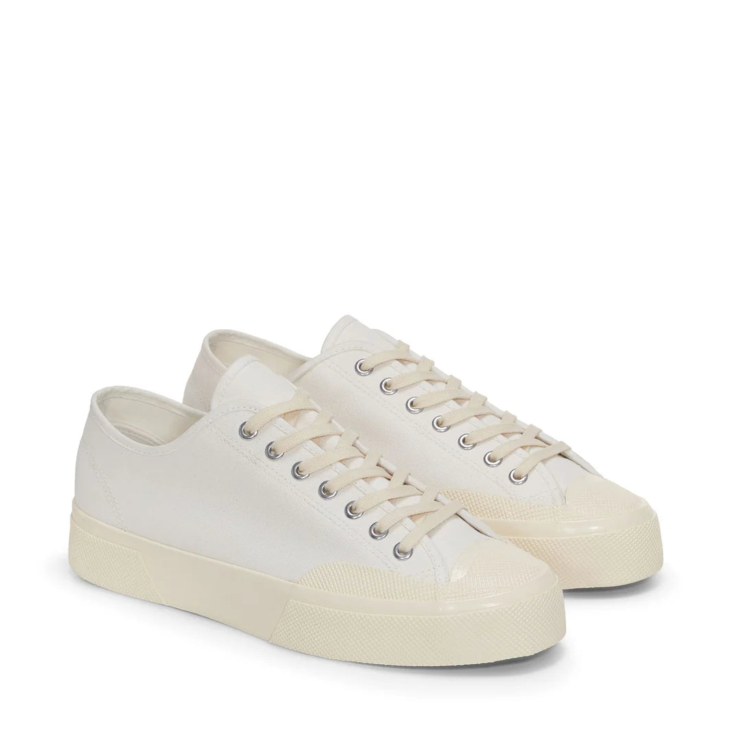 Scarpa Superga White Off White da Uomo 2432 works low cut cotton canvas