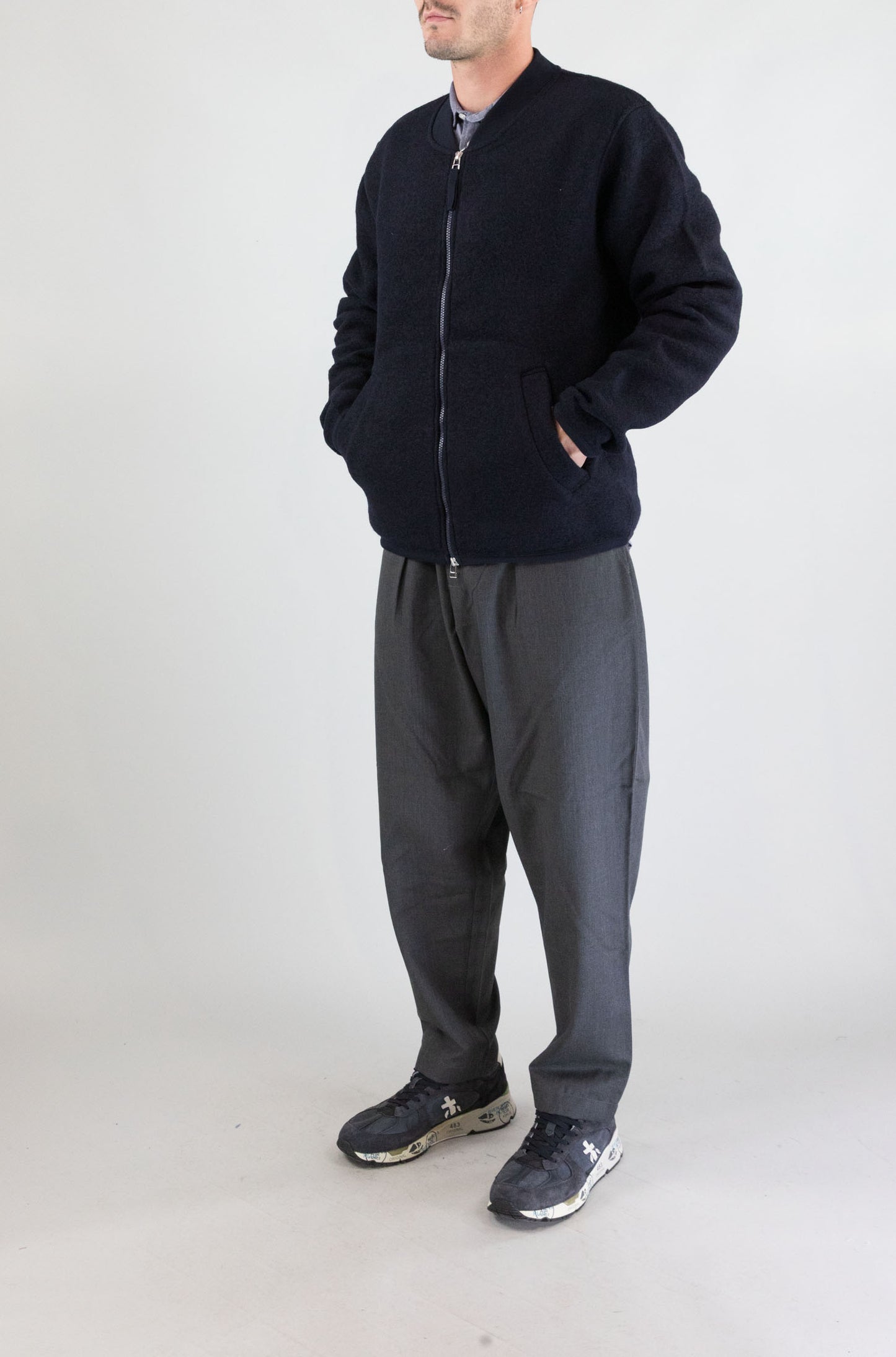 Felpa Universal Work Navy da Uomo 00018 wool fleece zip bomber