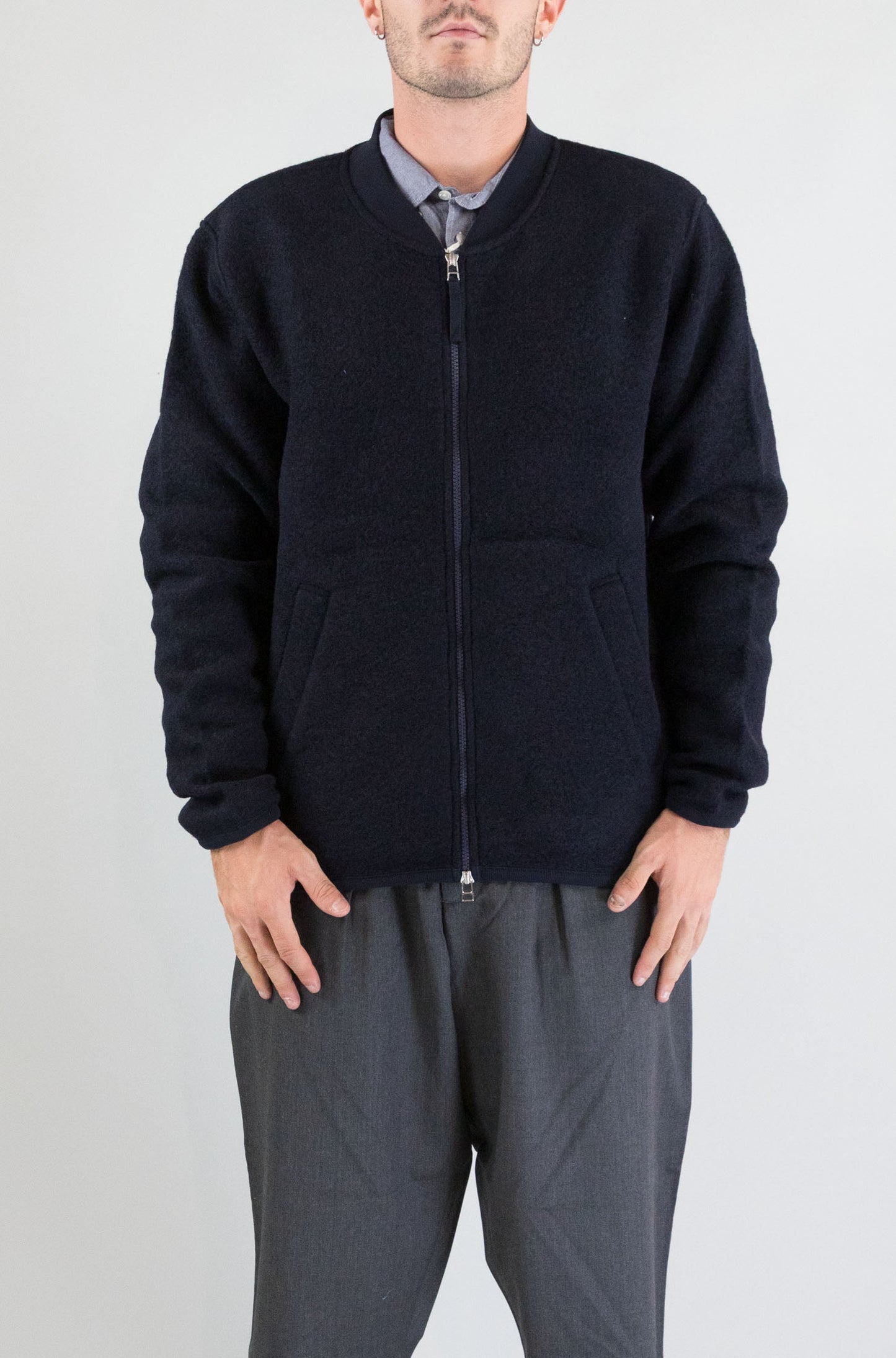 Felpa Universal Work Navy da Uomo 00018 wool fleece zip bomber