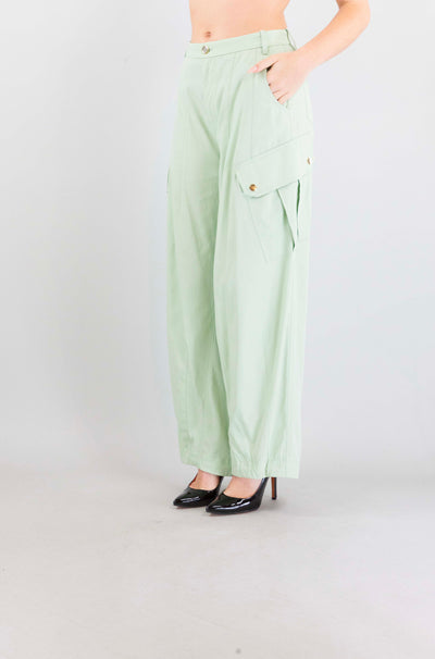 Pantalone Pinko Verde da Donna rosalin cotone fluido
