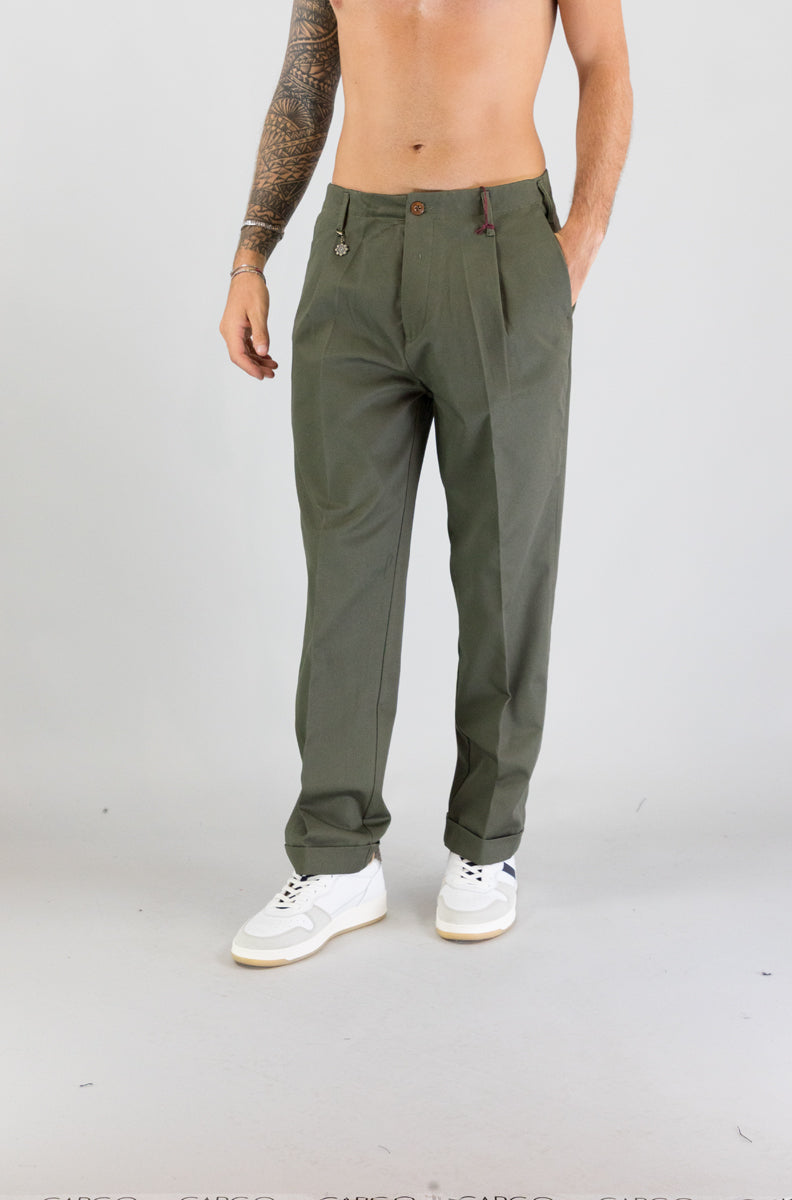 Pantalone Tela Cruda Verde Militare da Uomo tc127p002co0447 uniform pleat