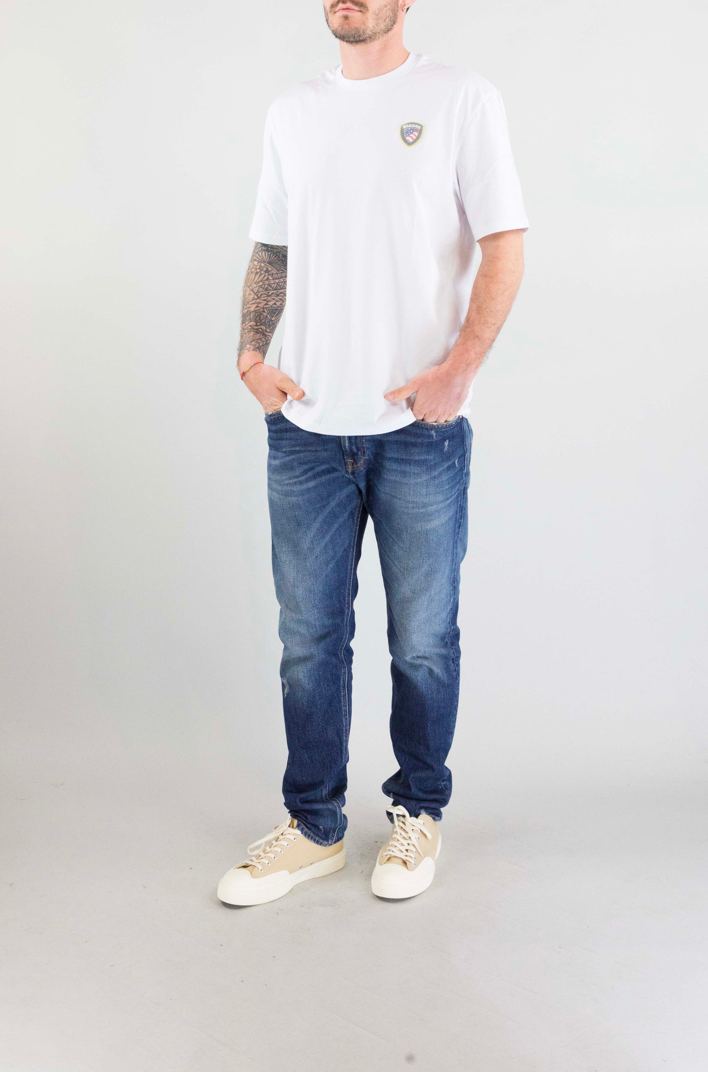 T-Shirt Blauer Bianco da Uomo 26sbluf02284 007480
