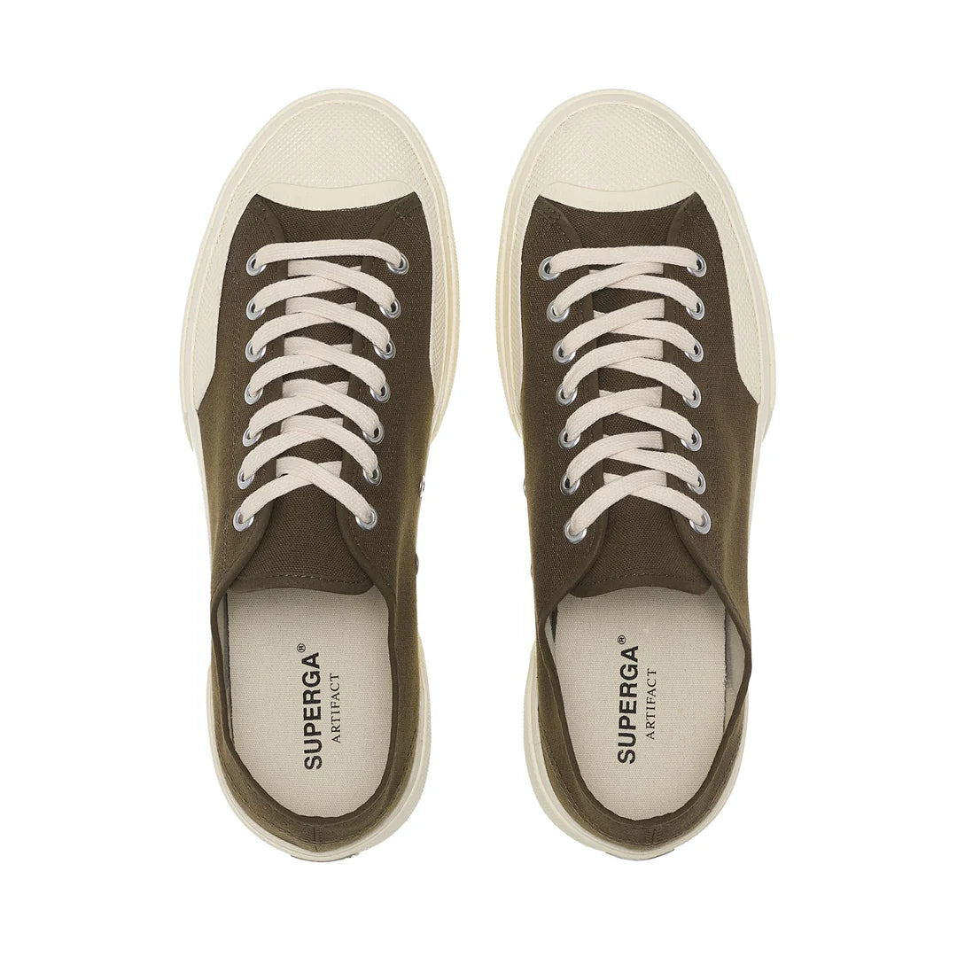 Scarpa Superga Green Dk Olive da Uomo 2432 works low cut cotton canvas