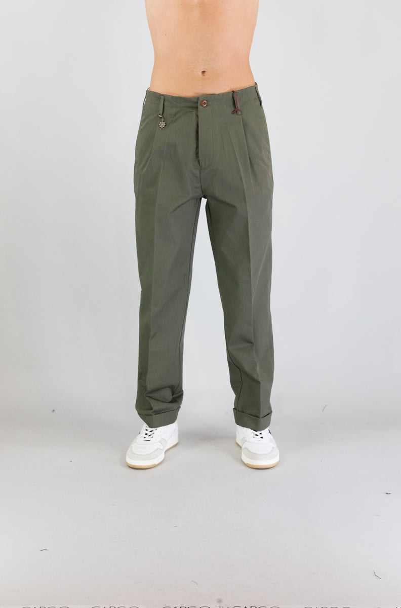 Pantalone Tela Cruda Verde Militare da Uomo tc127p002co0447 uniform pleat