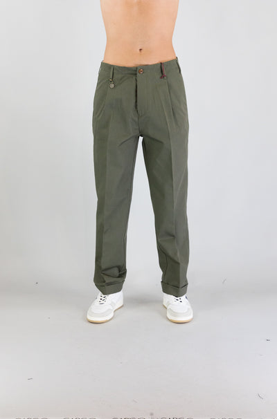 Pantalone Tela Cruda Verde Militare da Uomo tc127p002co0447 uniform pleat