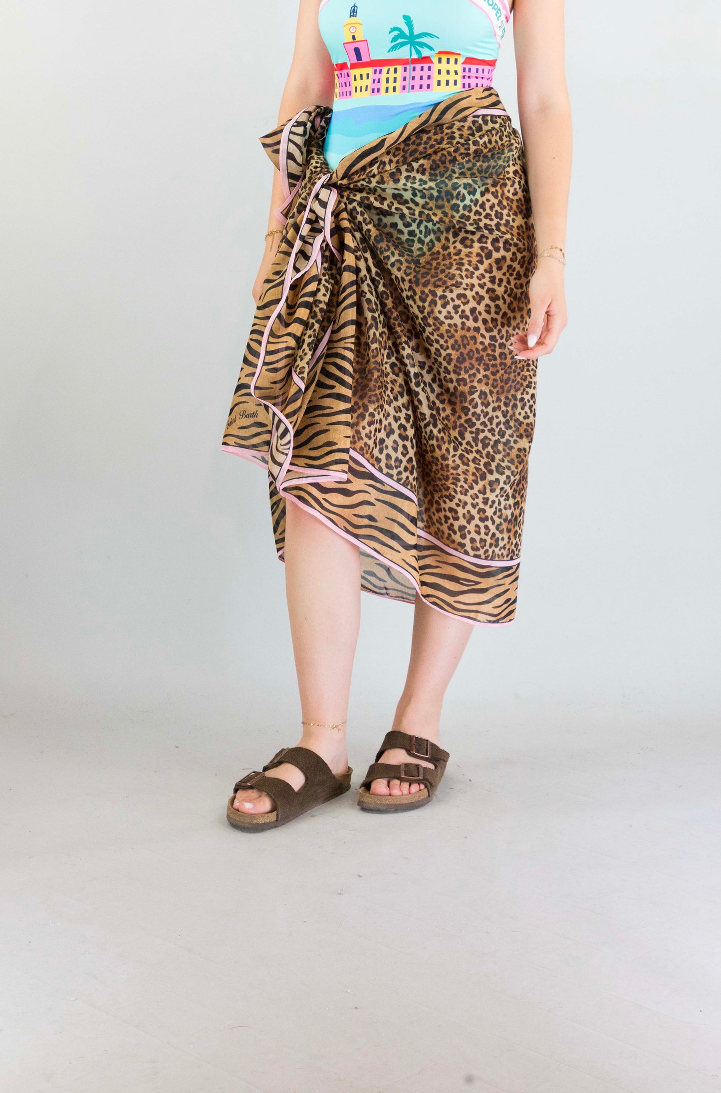 Pareo Mc2 Saint Barth Silk Voile Sand Leopard da Donna thaiti